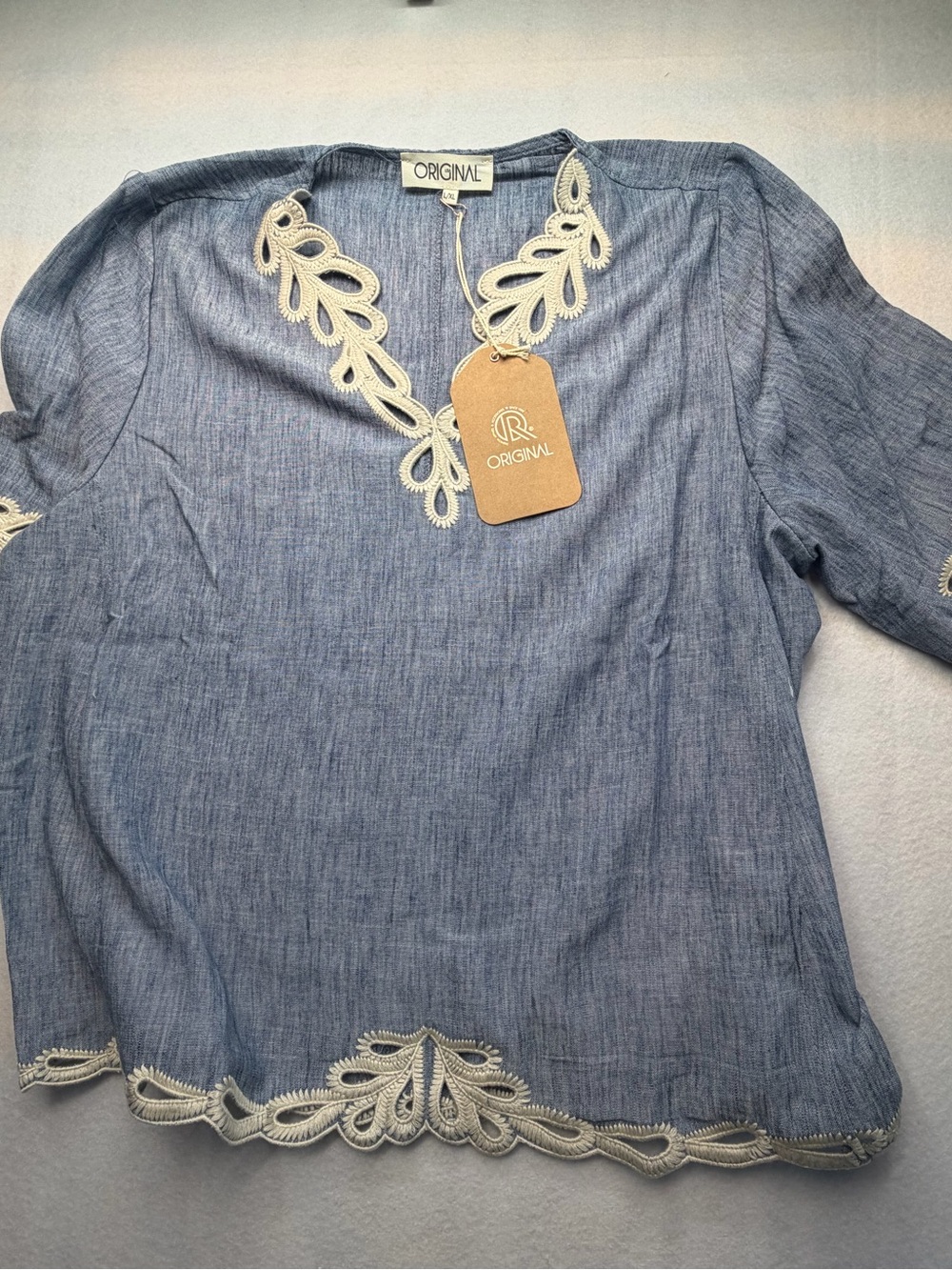 ORiGINAL Blue Chambray Embroidered V-Neck Tunic